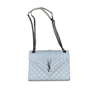 SAINT LAURENT- Tri-Quilted Matelasse Grain de Poudre Flap Shoulder Bag Medium